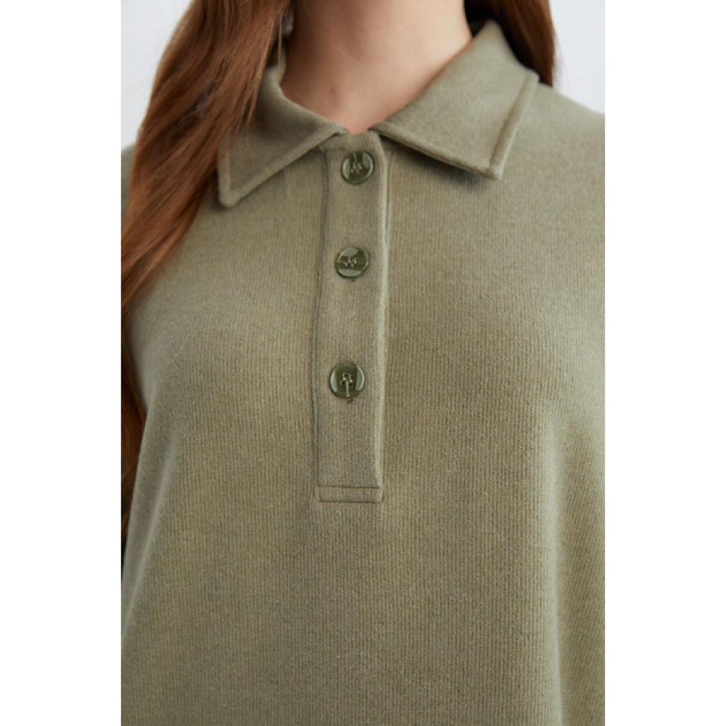 Buttoned Polo Neck Basic Plain Long Sleeve Selanik Fabric Maxi Knitwear Dress B7260ax24wn