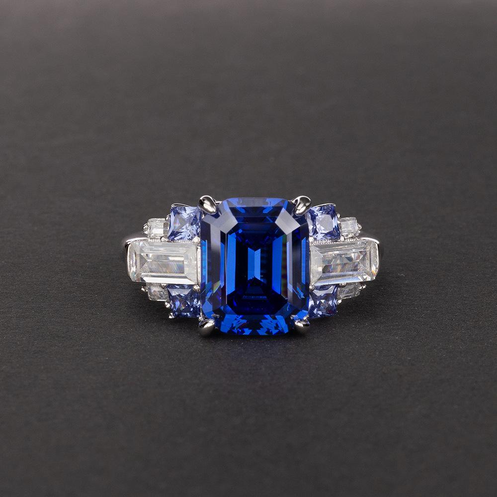 

Кольцо из серебра 925 пробы с искусственным синим драгоценным камнем, модное кольцо в стиле ретро, ​​изысканные ювелирные изделия. 12 синий