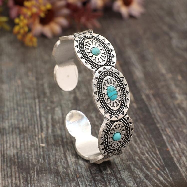 Bracciale Bohemien Aperto Retro con Accessorio Turchese Bangle Stiloso per Festival Musicali e Avventure di Viaggio