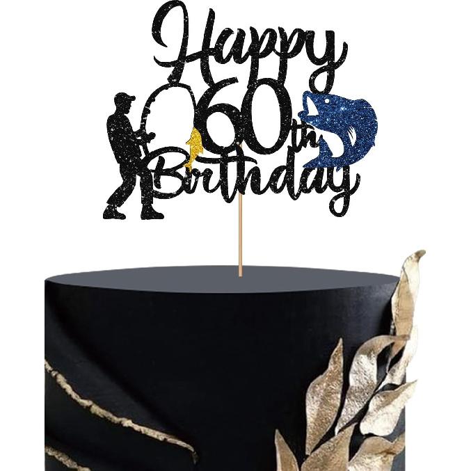 Fishing 70th Birthday Cake Topper, Fish Happy 70th Birthday Cake Topper for Men, Fishing Enthusiast 70th Party Decoration, Men's 70th Birthday Party