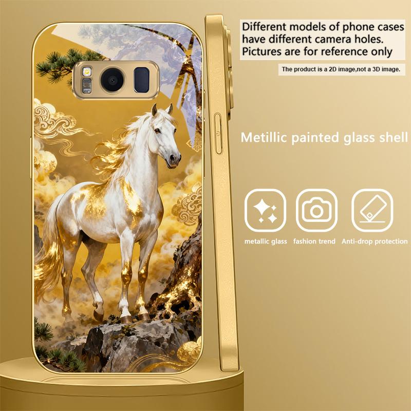 tall and sturdy horse For Samsung Galaxy S26 S20 FE S21 S22 S23 Plus S24 Ultra S25Ultra S21+ S22Plus Golden glass phone case