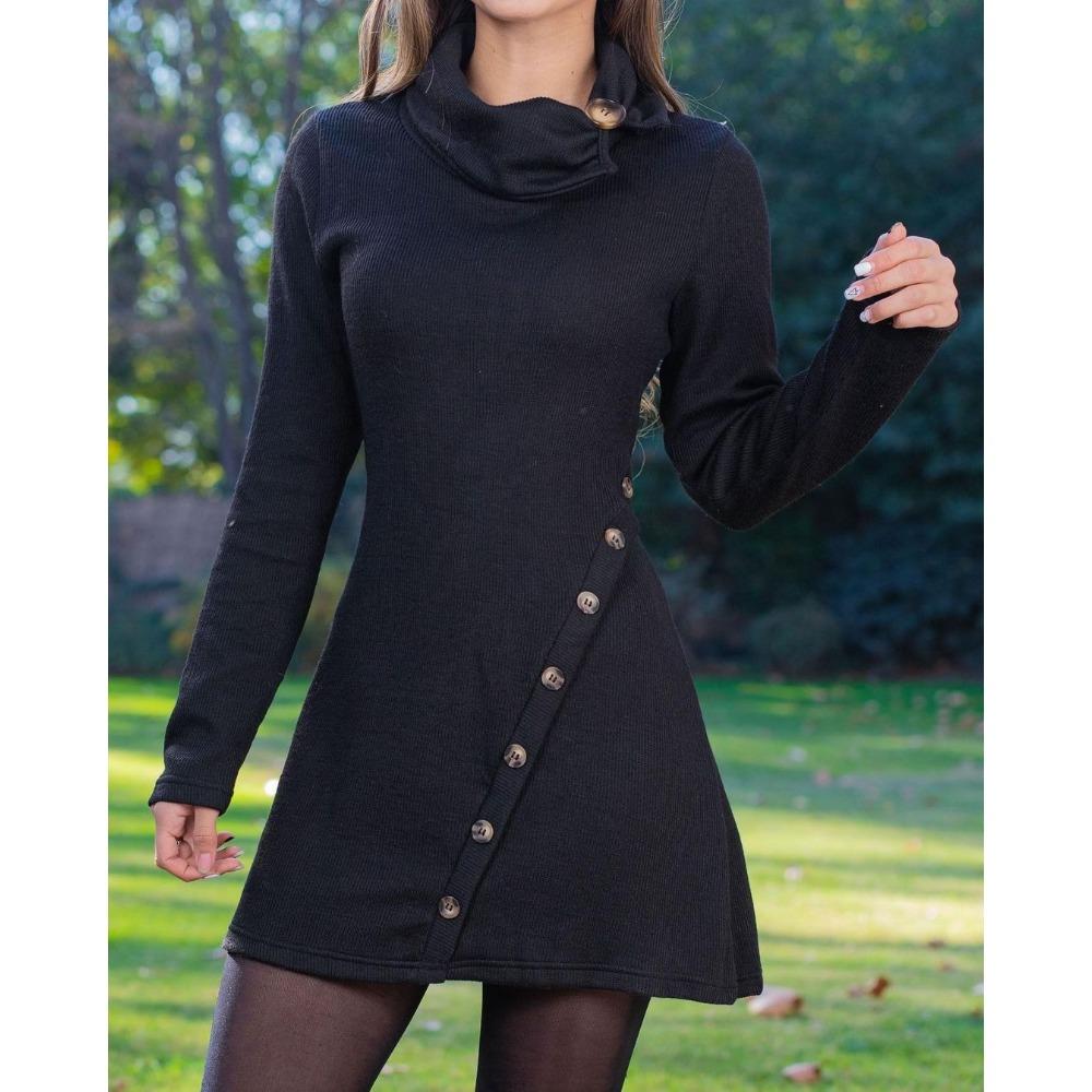 autumn and winter wish Europe and America, button sexy hip skirt long sleeve dress S чёрный