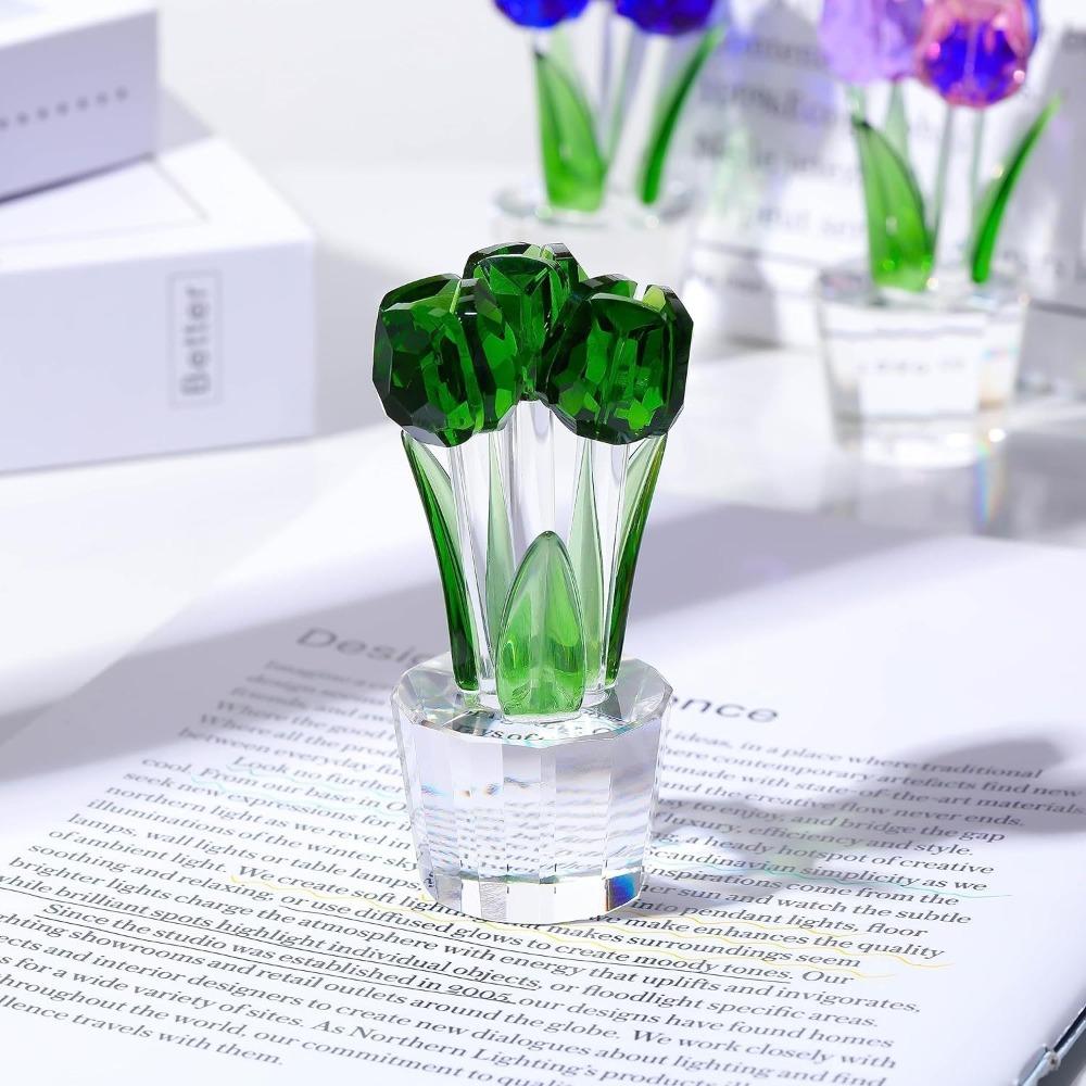 Creative Crystal Tulip Sculpture Colorful Handmade Tulip Bouquet Ornaments Reflect Small Desktop Floral Decorations