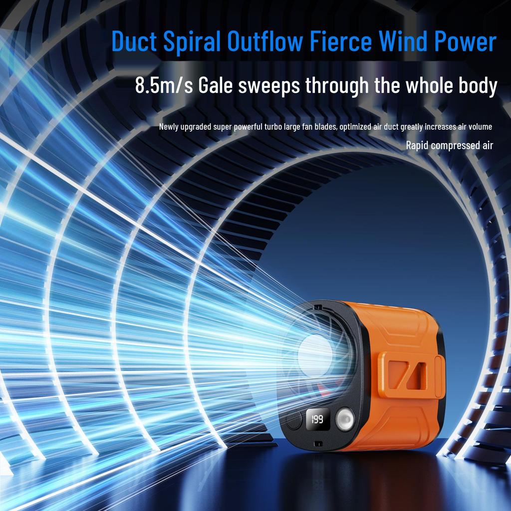 New Style USB Rechargeable Cross-Body/Neck Turbine Fan - Strong Wind, Portable, for Outdoor & Construction Use.