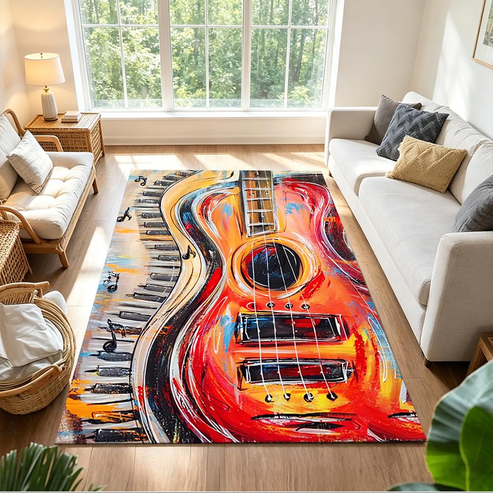Electric Fire Guitar Fusion Non-Slip Home Carpet Design for Office Decor Living Room Bedroom Gift