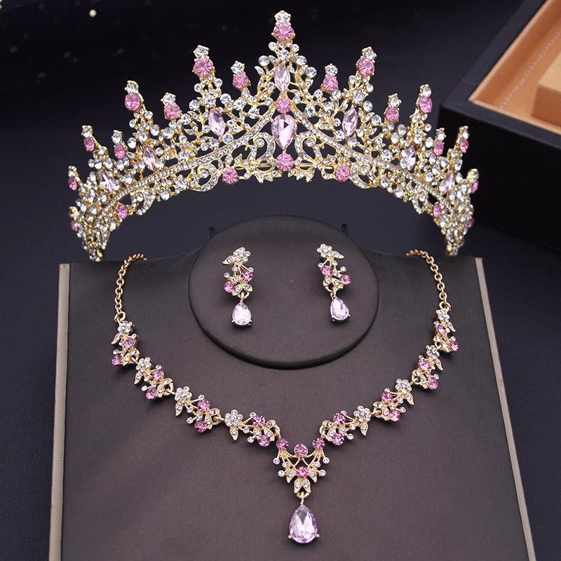 Women Wedding Crown Jewelry Sets Bridal Tiaras Necklace Earrings set Princess Girls Party Prom Bride Jewelry Set Aecessories