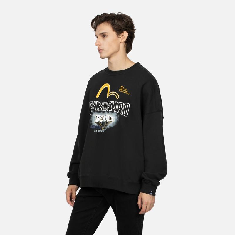 Evisu Logo Print Loose Fit Crew Neck Sweatshirt Men Sweatshirt Black 2EAGNM3SW5226OSCT