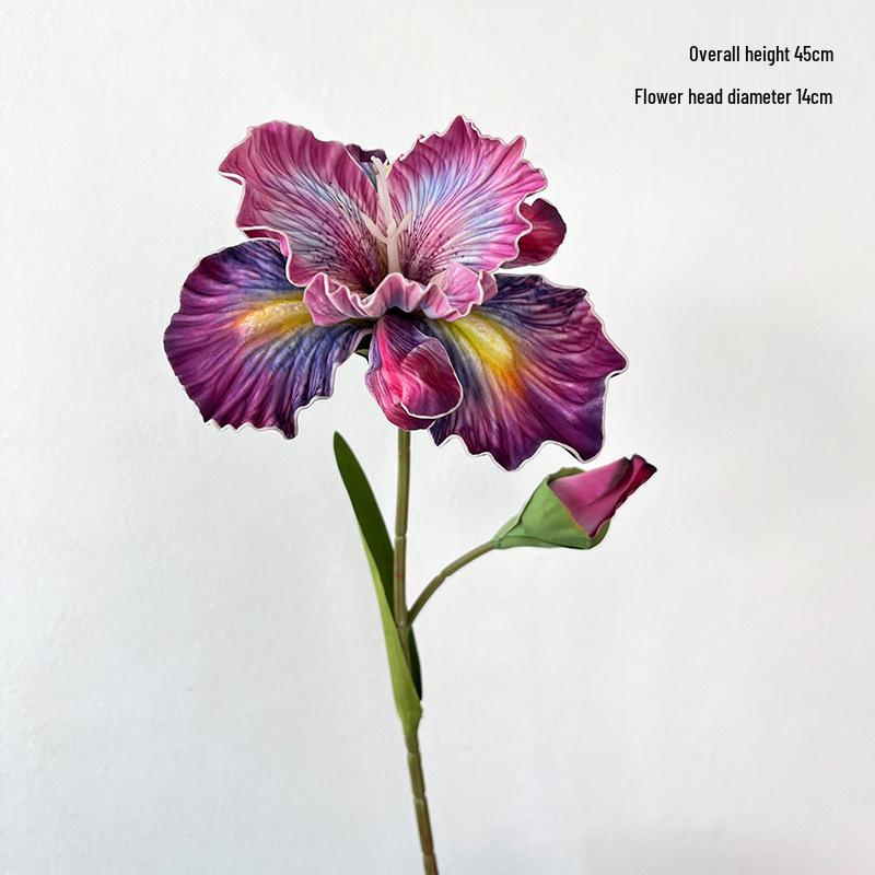45cm Iris Artificial Flower with 2 Stems, EVA Texture, Oil Painting Style for Home Decoration