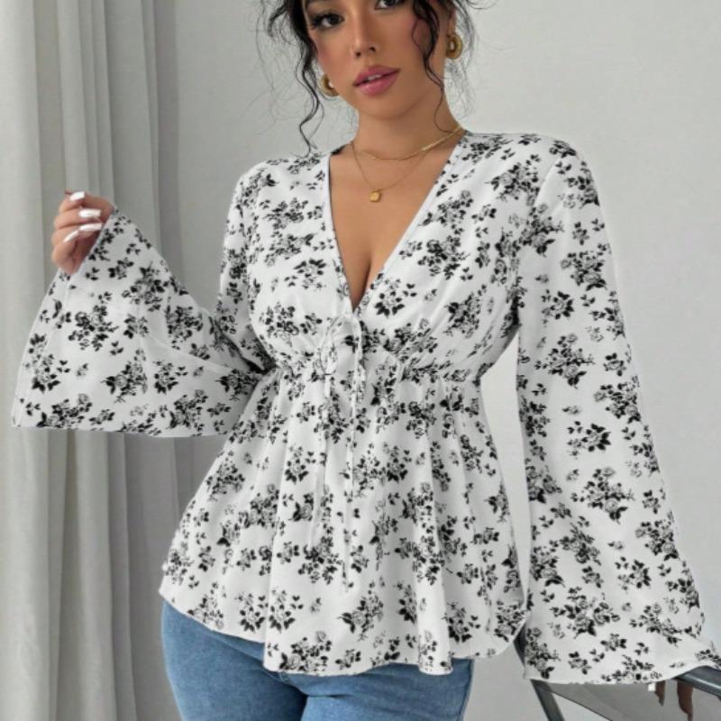 A Fresh and Sweet Autumn Style, High-waisted Printed and Youthful Floral Shirt Top for Women In Autumn and Winter