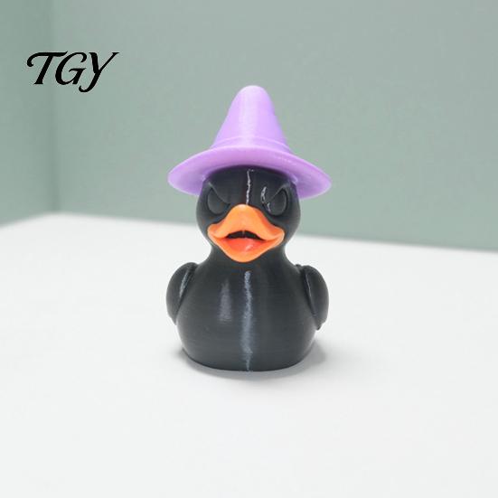 Cute Wizard Duck Decor Halloween Witch Black Figurine, 3D Printed Hat Desk Desktop Accessories for Office Decor, Spooky Tabletop Ornament