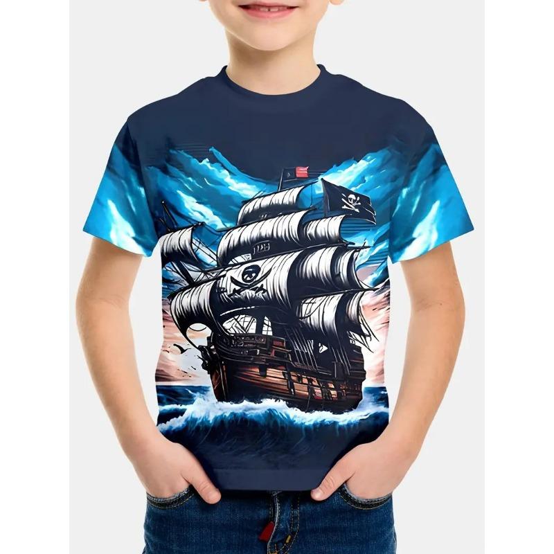 Kids T-shirt 3d Print Summer New Boys' 3D Sexy Design Gradient Round Neck Short Sleeved T-shirt