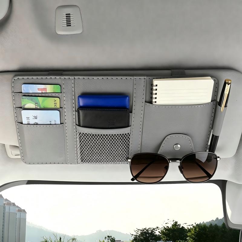 Leather Car Sun Visor Multi-Functional Clip: ID, Card & Glasses Holder