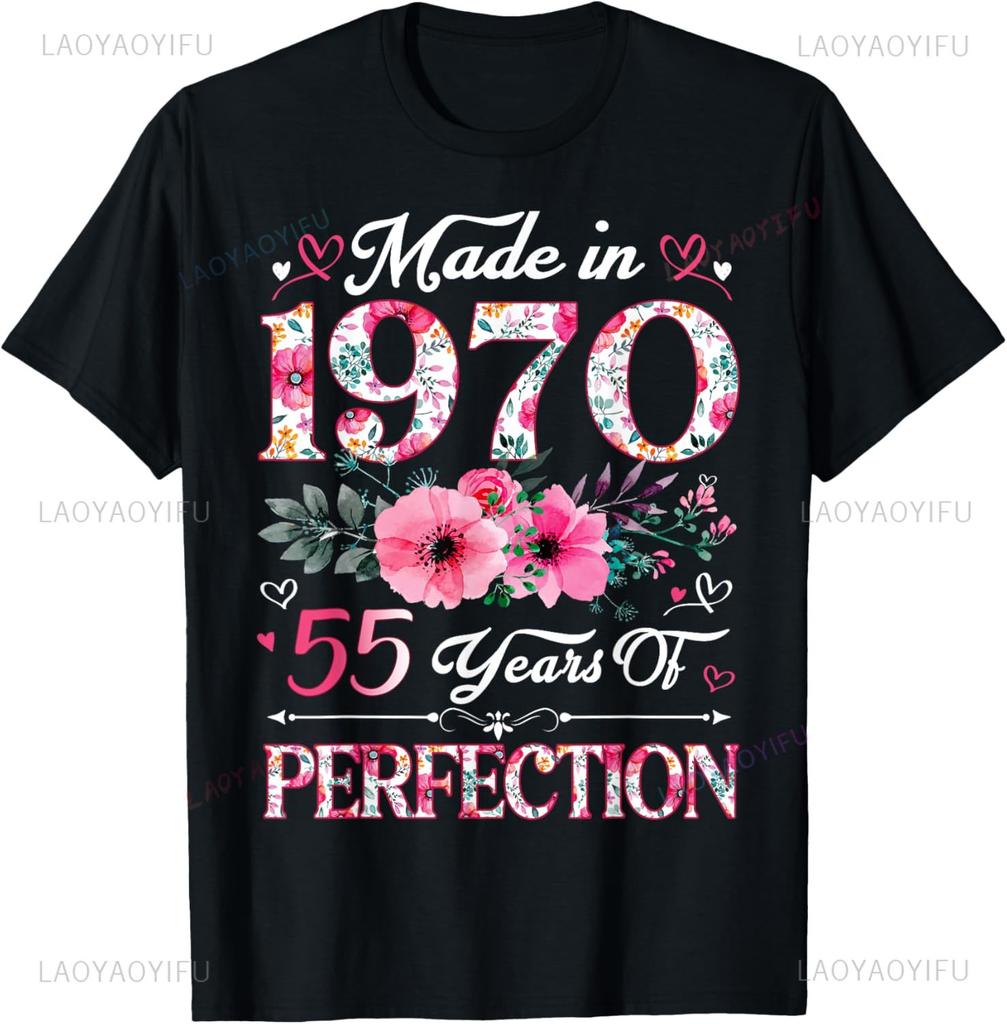 55 Year Old Made In 1970 Floral 55th Birthday Women T-Shirt Printed Graphic T Shirts Streetwear Outdoor Pullover