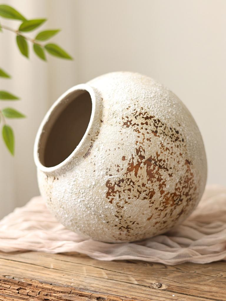 French Retro Wabi-Sabi Style High-End Ceramic Vase Jingdezhen Pot Living/Dining/Bedroom/Office Flower Arrangement Decor Dried