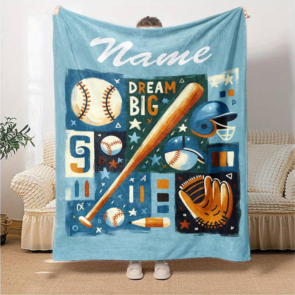Custom Name Baseball Theme Printed Blanket - Perfect for Couch, Bed, Travel & Outdoor Use | Machine Washable, Cozy & Durable.