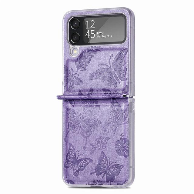 For Samsung Galaxy Z Flip 4 Zflip4 Case Vintage Elegant Butterfly Print Leather Folding Shockproof Protection Cover Accessories
