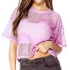 Fishnet Loose T-shirts Sexy O-neck Short Sleeve Hollow Out Black Cropped Tee Tops
