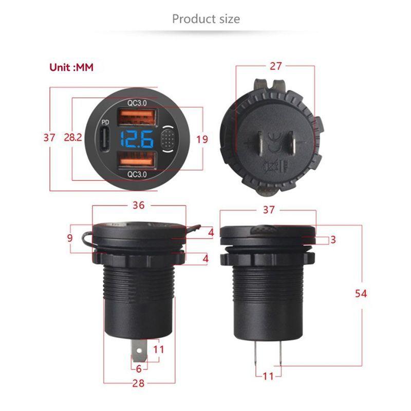 Durable-USB Outlet For Car With Voltmeter Touch Switch Dual QC3.0& PD 3 Ports USB C Socket For Car Boat Marine Truck RV