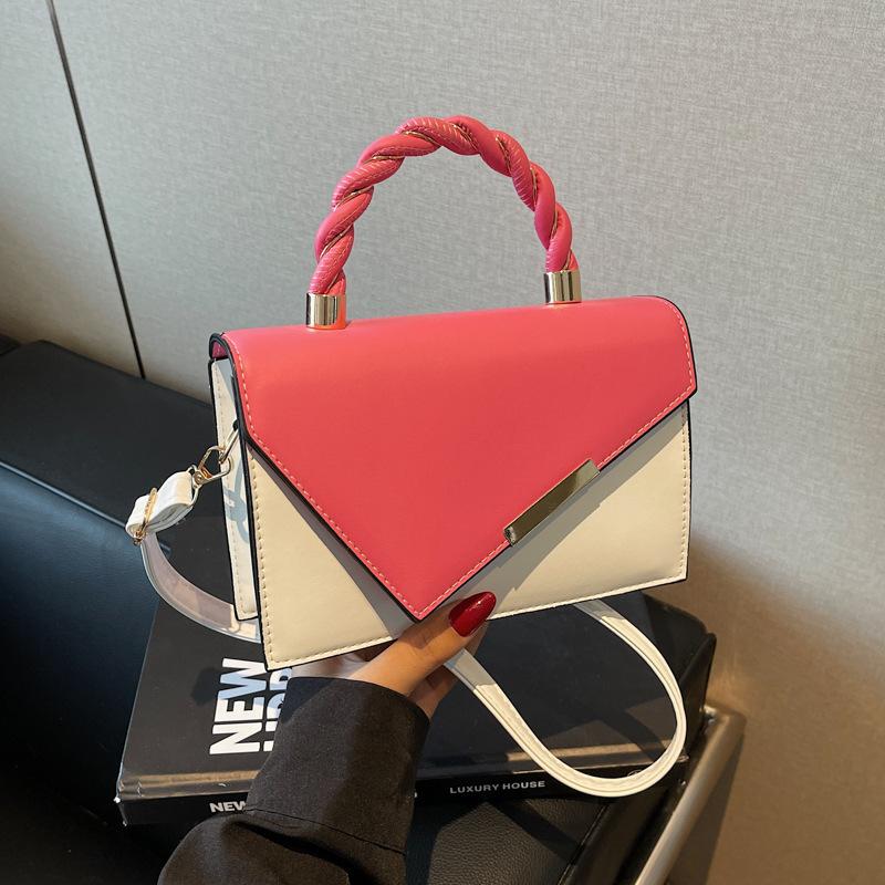 Fashion Texture Color Matching New 2025 Contrasting Color Spring Casual Simple Messenger Metal Portable Small Square Bag Woman