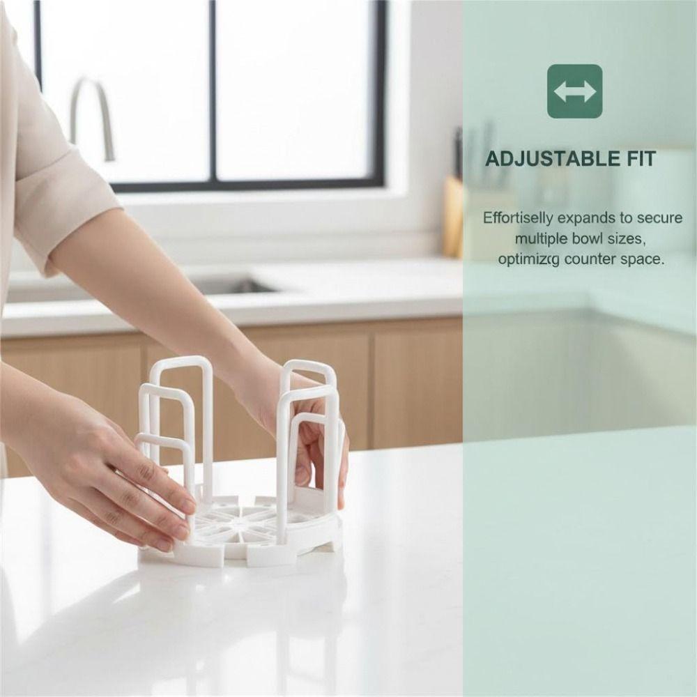 ABS, PP Retractable Bowl Rack White Multifunctional Draining Bowl Rack Space Saving Reusable Adjustable Plate Holders