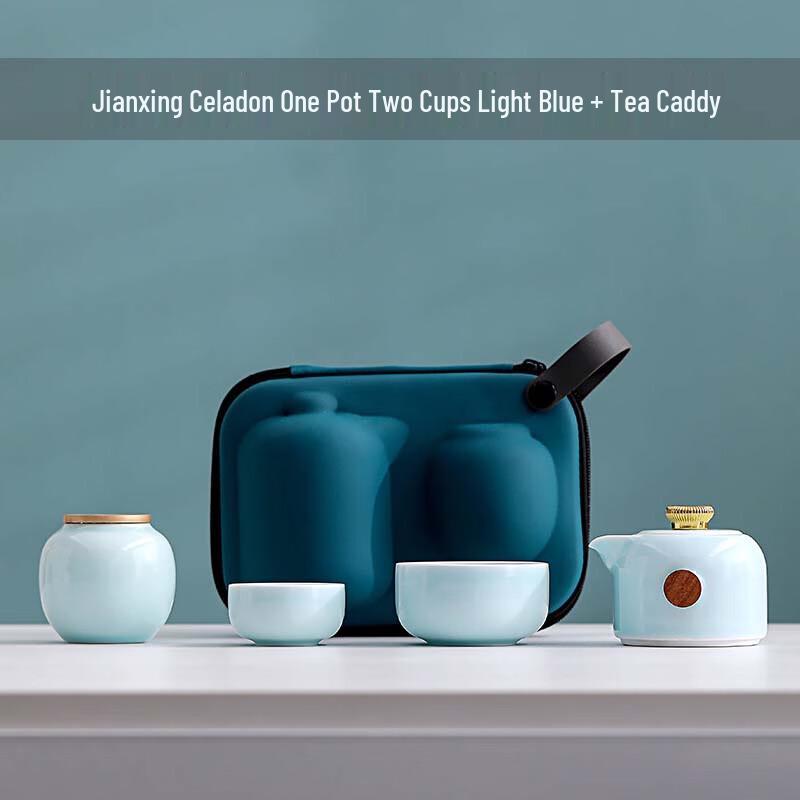 Celadon Travel Kung Fu Tea Set One Pot, Two Cups & Tea Caddy