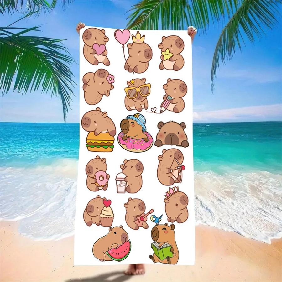 Capybara Boba Microfiber Beach Towel - Highly Absorbent & Quick Dry, Ideal for Picnic, Camping Sand-Resistant