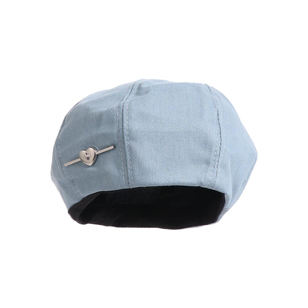 

Retro Solid color Love Heart Beret Y2K Korean Style Cowboy Beret Cap All-match Harajuku Denim Octagonal Hat Outdoor светло-синий