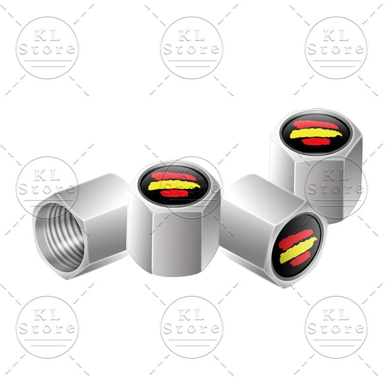 Creative 4Pcs Spain Flag Symbol Emblem Car Wheel Tire Air Valve Cap Stem Covers For Car Bicycle Motorcycle Universal Accessories