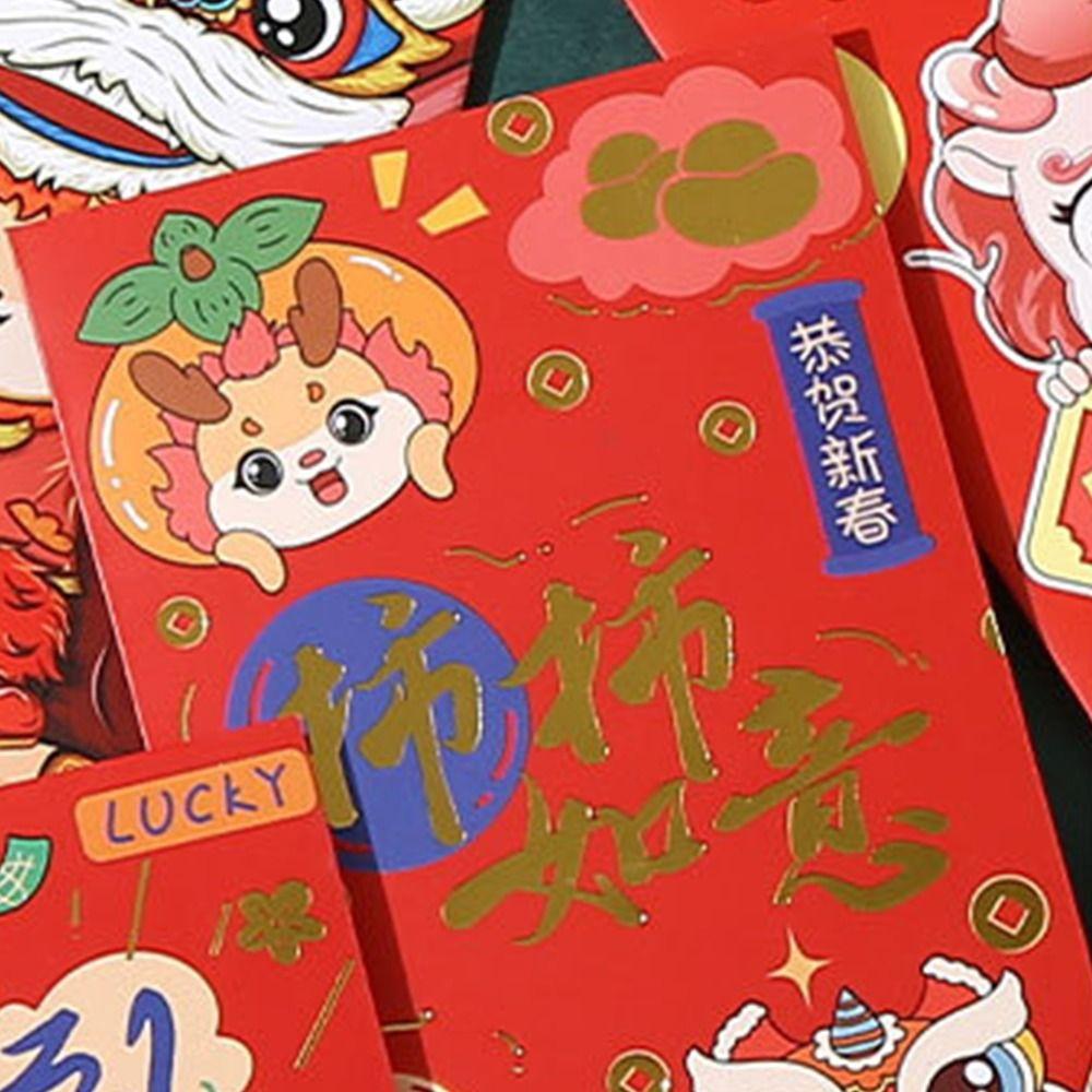 Luck Money Bag Red Envelope Dragon Pattern Blessing Bag 6Pcs/set HongBao Spring Festival