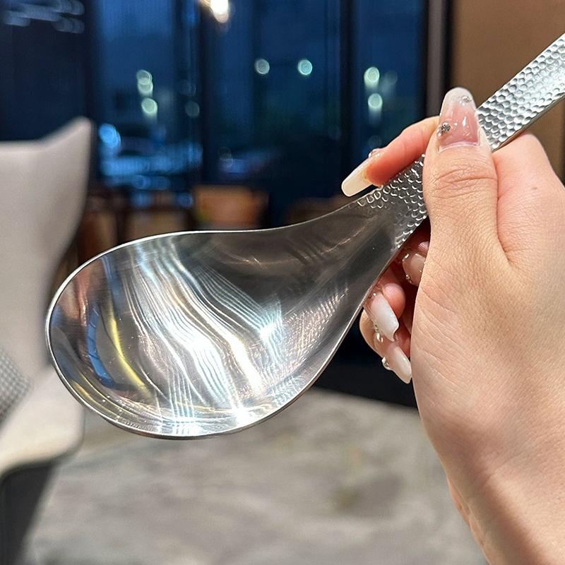 Stainless Steel Dining Spoon Hammer Handle Rice Spoon Large Spoon Household Spoon Big Soup Spoon Buffet Serving Tableware