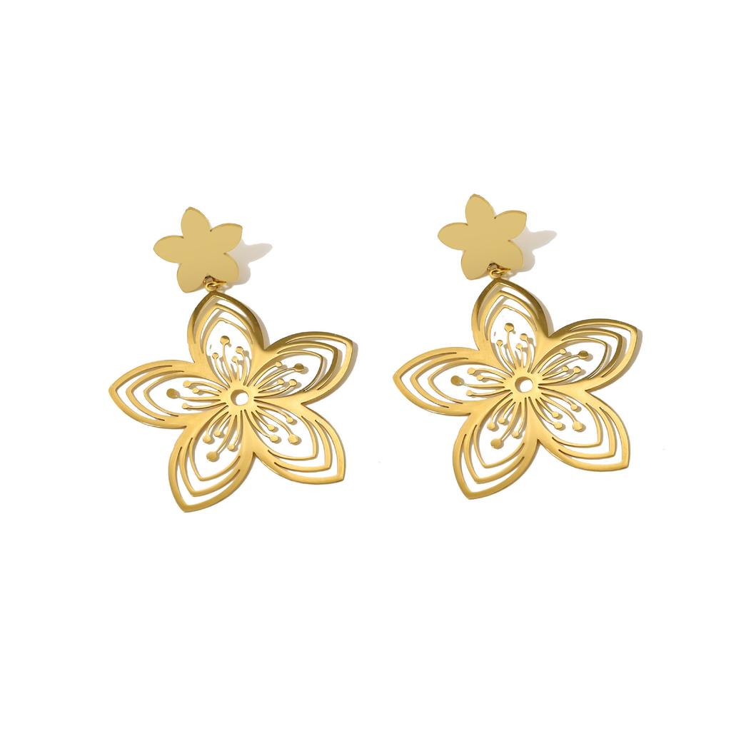 Französische Ohrstecker im leichten Luxus-Hofstil, goldfarben aus Edelstahl, mit fortschrittlichem Metall, Titanstahl, plattiert, Ohrringe für Damen