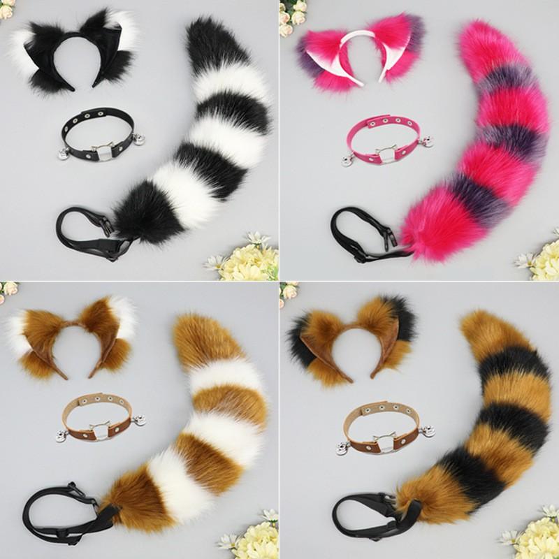Handmade Fox Ear Headband Tail Set Cosplay Costume Accessories - Soft Plush Animal Ears Kit