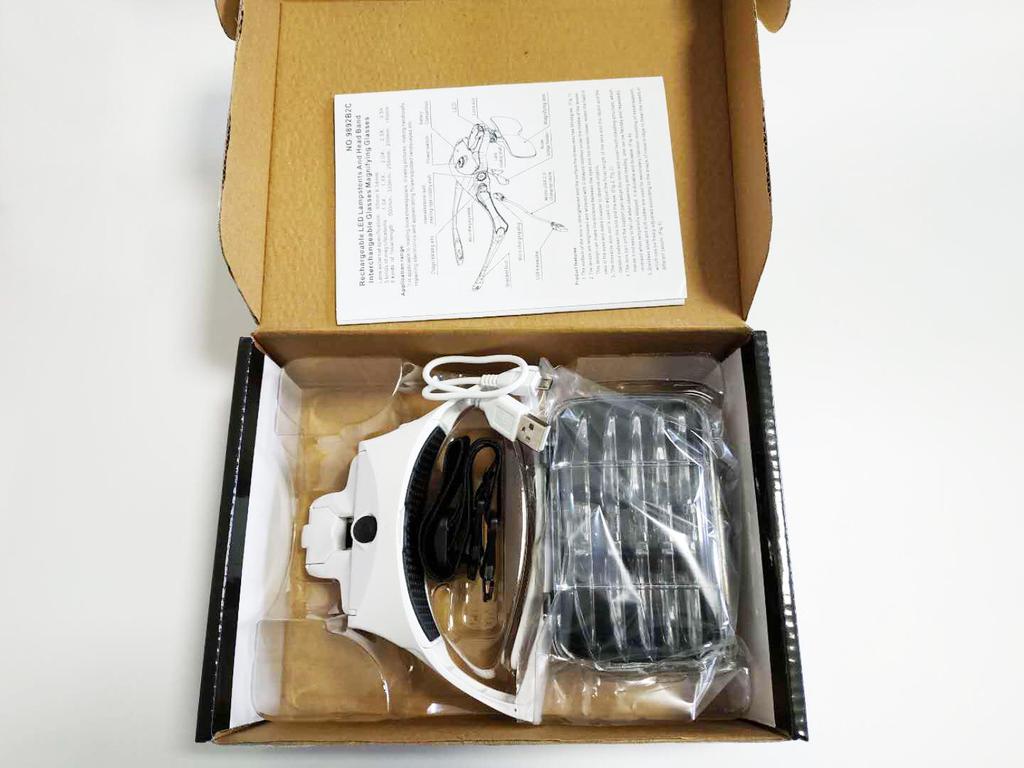 Head-Mounted Magnifier with Multi-Lens Options for Reading and Repair (Model: 9892B2C)