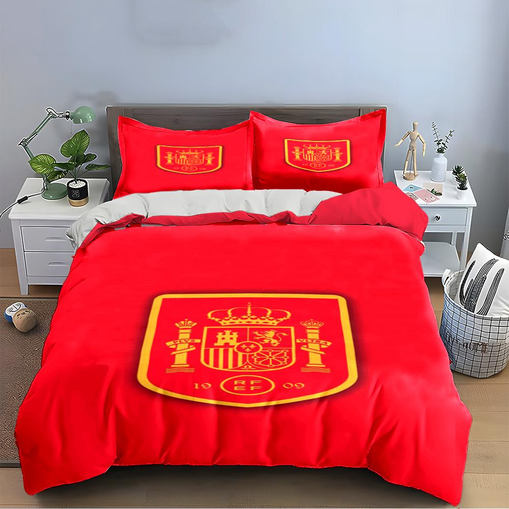 Set Biancheria da Letto Emblema Bandiera Spagnola Copripiumino Federe Arredo Casa (1 * Copripiumino 2 * Federe, senza piumino)