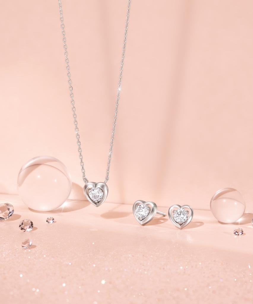 Jestina Whitemond Heart Frame Necklace + Earrings Set (Set-J0-0108)