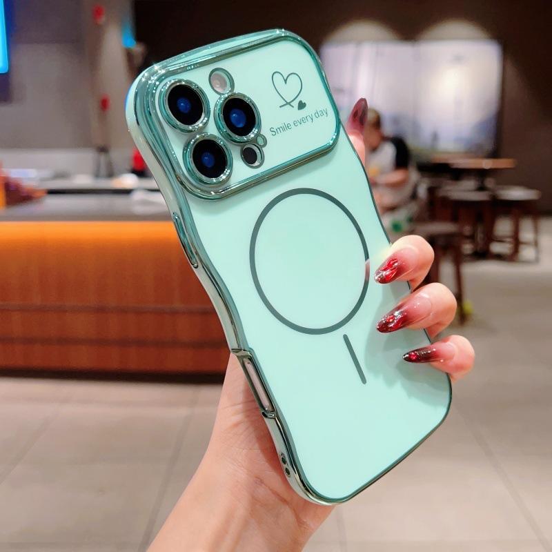 Applicable to iPhone17Promax large wave electroplating mobile phone case Apple 16 magnetic suction love anti-drop 15 protective case
