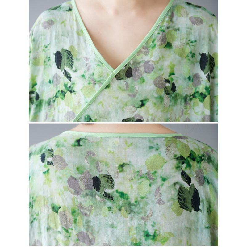 DIMANAF 2025 Summer Women New Plus Size Dress Spliced Basic Casual Loose Long Vintage V-Neck Pleated Dress Maxi