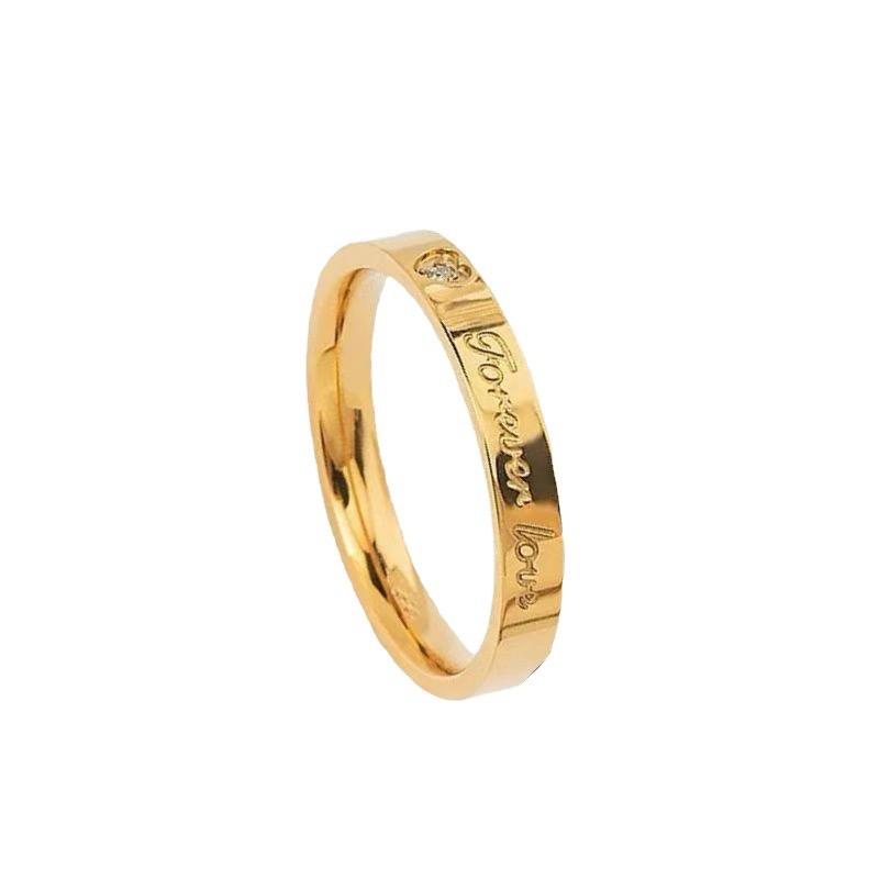 Stainless Steel Gold/ CopperColor Forever Love Zirconia Finger Ring for Women Size 5-10# Wedding Band Engagement Jewelry Gifts