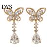 Comfortable Daily Wear Jewelry 1 Pair Butterfly Drop Earrings for Women, Inlay Teardrop Zirconia Earrings, Minimalist Silver Tone Sparkly Rhinestone