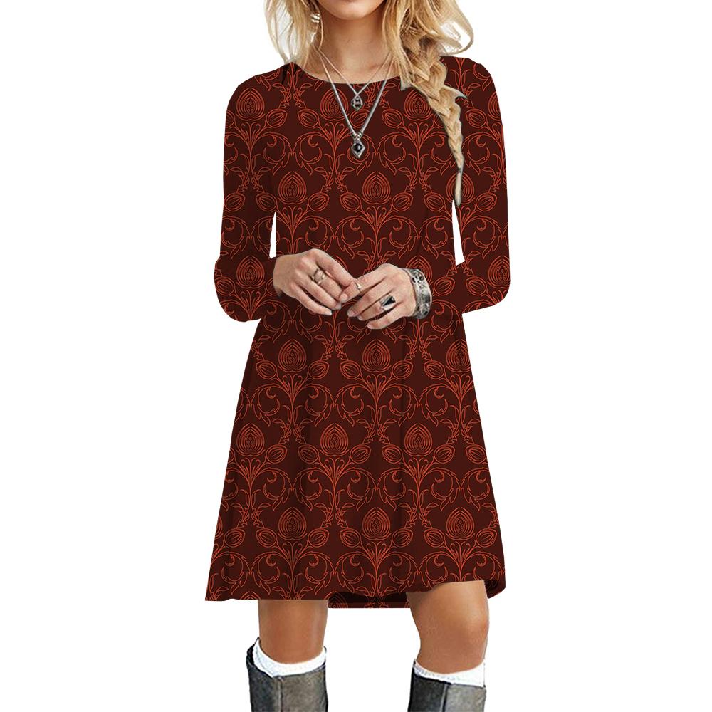 Fashion Women Print Dresses For Autumn Long Sleeve Loose Clothing Oversized Casual Street O-Neck Mini Dress Female Vestidos