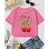 Creative Bow Cherry Print Washed Crop T-Shirts Women Vintage Fitness Clothing Cotton Slim Short Sleeve Crewneck T Shirt