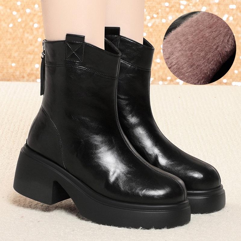 6cm British Style Women's Winter High Boots 2025 Thick Bottom Elegant Woman Heeled Shoes Short Motorcycle Ankle Botas Office Mom