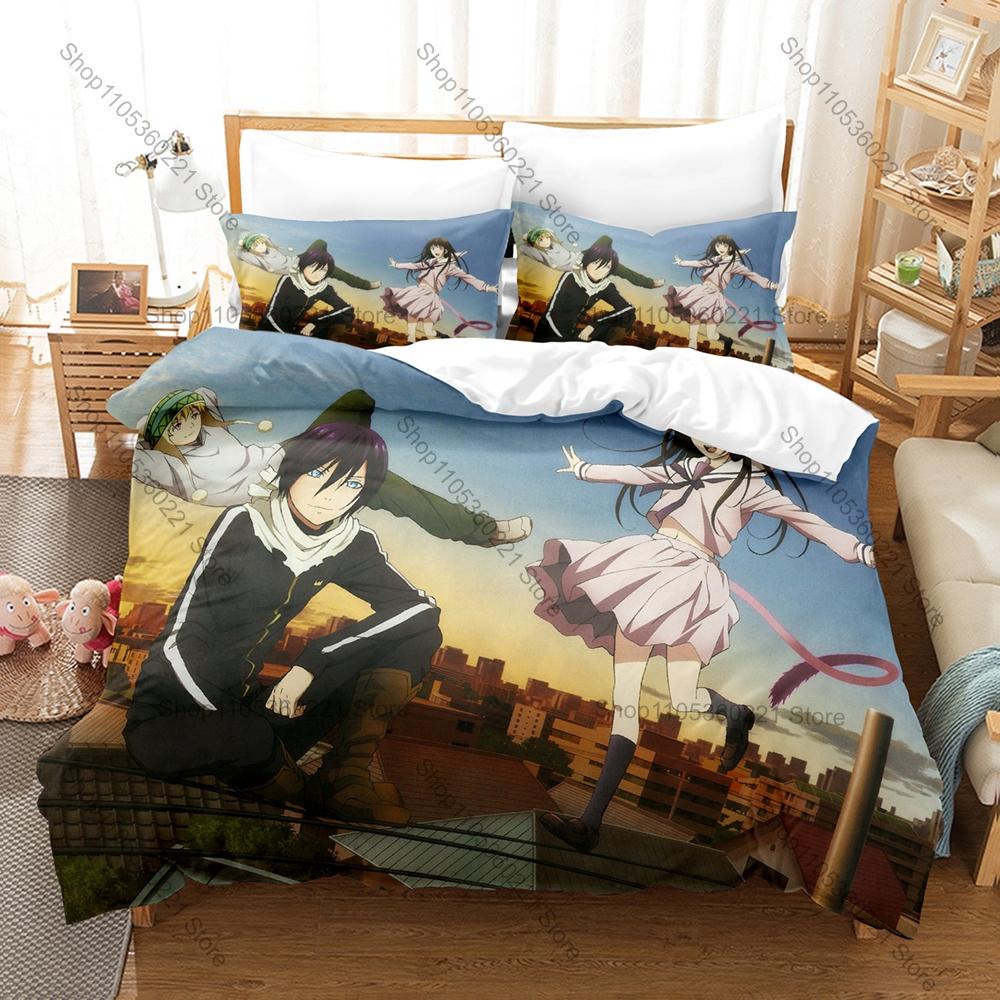 Cool Anime Fantasy Style Duvet Cover + 2 Pillowcases, Noragami Stray God Printed Bedding Set Soft Material Holiday Birthday Gift