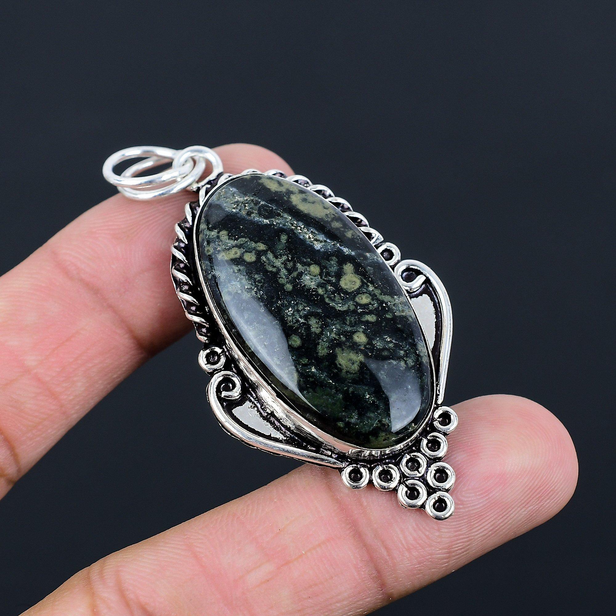 925 Silver Oval Kambaba Jasper Gemstone Wife Bezel Handmade Boho Pendant Jewelry