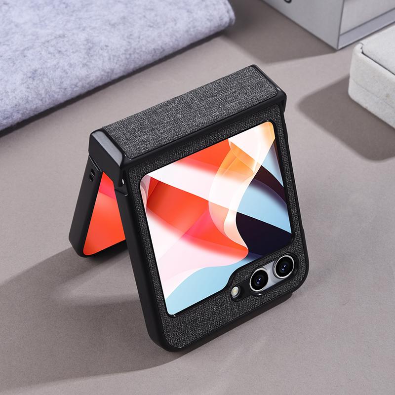 For Samsung Galaxy Z Flip6 5G Case Leather+PC Phone Cover with Rear Screen Film and Hinge