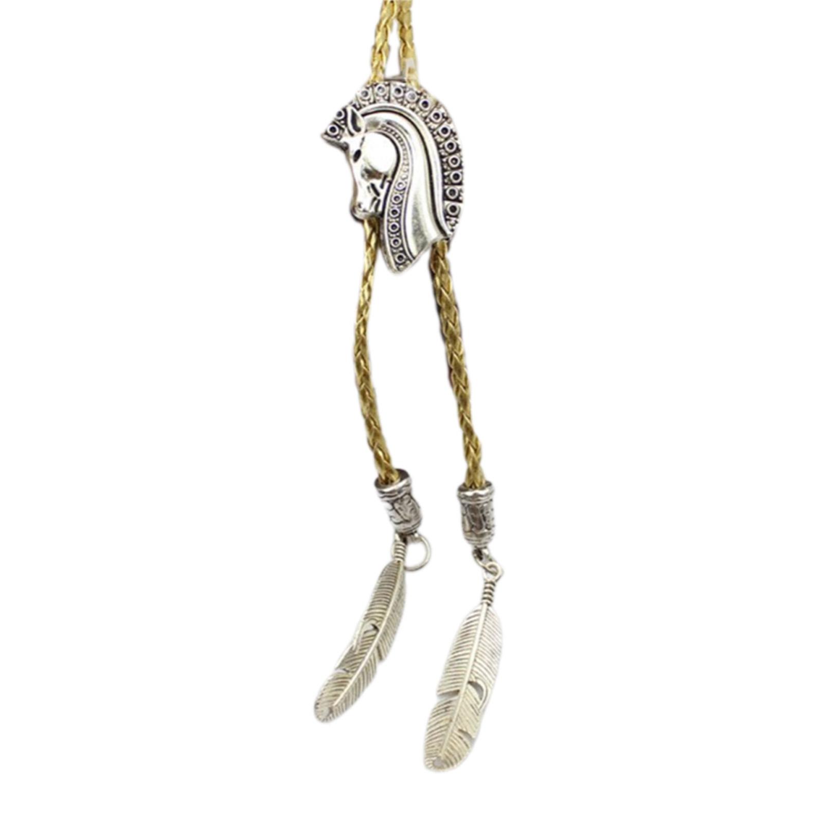 Braided Shoestring Bolo Tie with Carving Horse Head Charm Cowboy Necktie Necklace Country Bolo Tie Cowboy 1