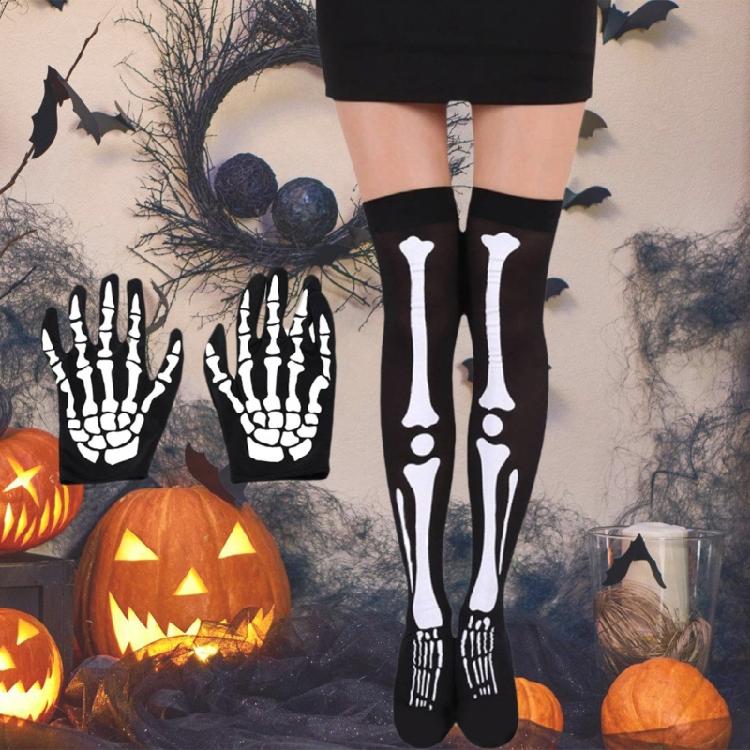 Halloween Skeleton Gloves Stocking for Cosplay Wear and Halloween Themed Party
