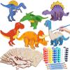 1 Set Wooden Dinosaur Puzzle Toy Kit with 5 Coloring Pens 30 Pigments 6 Wood Dino Jigsaws Assembly Game Educational Toy Boys Girls Gift