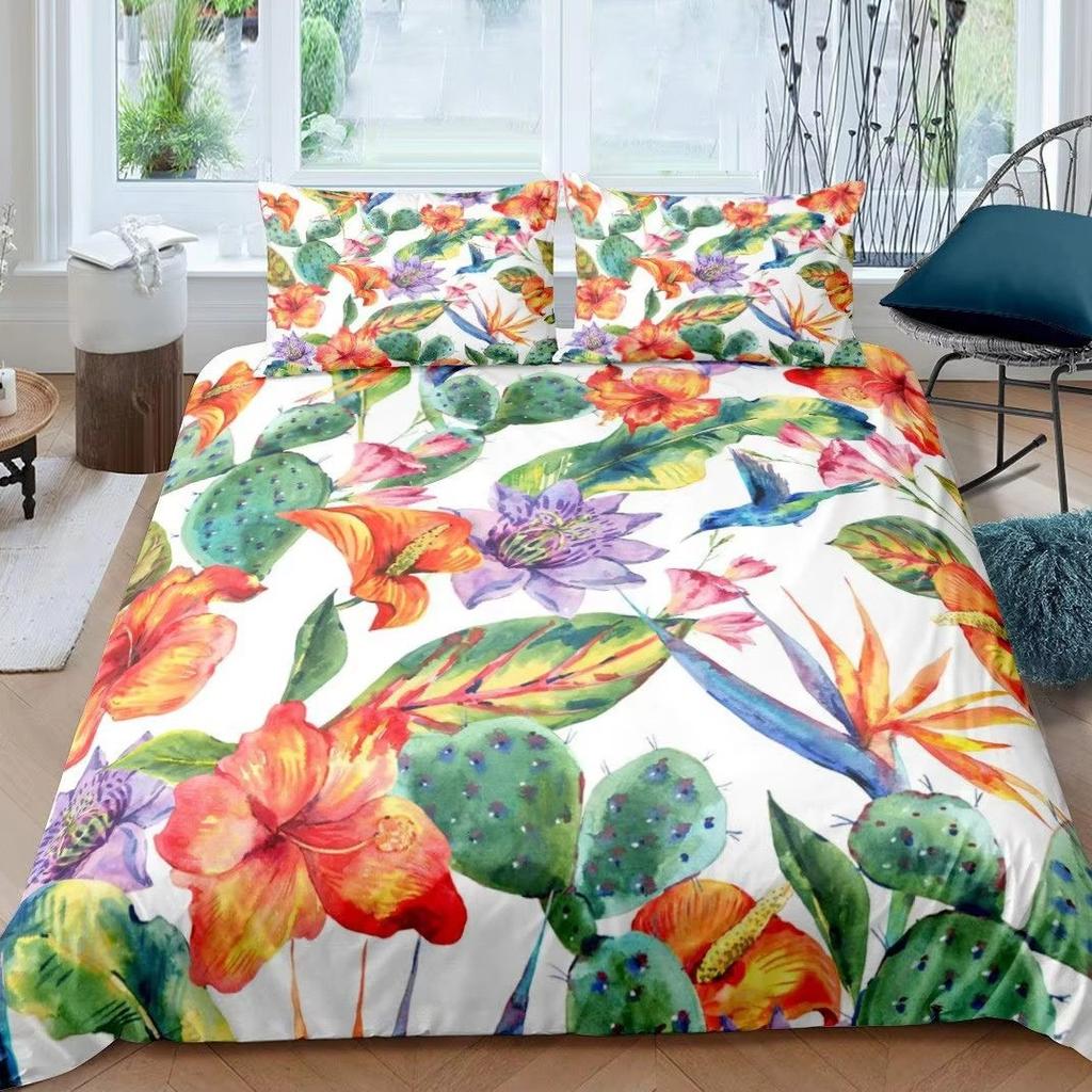 Green Cactus Down Comforter Set Bedding Set 3-piece Duvet Cover Set