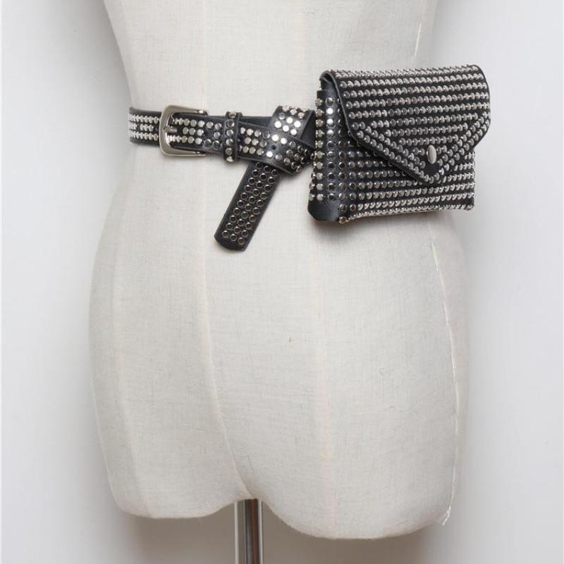 Tianjingeerlishangmaoyouxiangongsi Women's Black Pack Luxury Designer Fanny Pack Small Waist Bag Phone Pouch Punk Belt Bag Purse Gothic